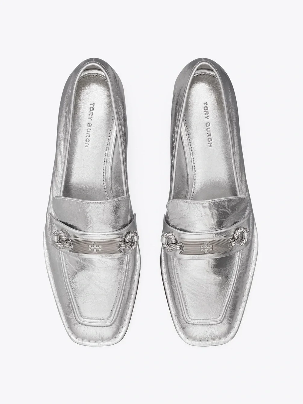 Tory Burch • Perrine Loafer metallic silver square toe leather low heel